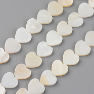 Natural Freshwater Shell Beads Strands, Heart, Seashell Color, 12.5x13x3mm, Hole: 1mm, about 30pcs/strand, 13.78 inch(35cm)(X-SHEL-S276-87)
