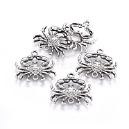 Tibetan Style Alloy Links connectors, Ocean Theme, Lead Free & Nickel Free & Cadmium Free, Crab, Thailand Sterling Silver Plated, 23x24.5x2.6mm, Hole: 1.8mm(TIBE-A008-013TAS-NR)