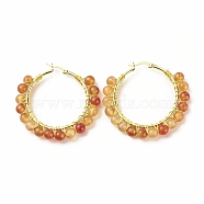 Natural Agate+Crystal Beaded Hoop Earrings for Women, Real 18K Gold Plated Wire Wrap Big Circle Hoop Earrings, 47~49x51~52x6~6.6mm, Pin: 1.4x0.4mm(EJEW-C003-03P-RS)