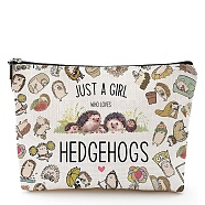 Cotton and Linen Makeup Storage Bag, Multi-functional Travel Toilet Bag, Clutch Bag with Zipper for Women, Hedgehog, 18x25cm(PW-WG98462-11)