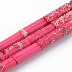 Synthetic Imperial Jasper Beads Strands, Dyed, Column, Deep Pink, 12~14x4~5mm, Hole: 1mm, about 30pcs/strand, 15.7 inch.(G-R361-02G-4x13)