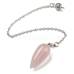 Natural Rose Quartz Bullet Charm, Rack Plating Platinum Tone Brass Dowsing Pendulum Pendants, 212~220mm, Hole: 2mm(G-Q1002-07P-11)