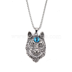 Zinc Alloy with Glass Pendant Necklaces, 201 Stainless Steel Chains Necklaces, Stainless Steel Color, 23.62 inch(60cm), Lion: 38.5x27mm(NJEW-M211-09ASP)