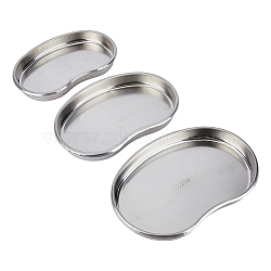 BENECREAT 3Pcs 3 Styles 304 Stainless Steel Surgical Tray, Medical Dental Disinfection Tool Tray, Curved Oval/Kidney Shape, Stainless Steel Color, 183~215x120~150x23~24mm, Inner Diameter: 170~203x100~133x21~23mm, 1pc/style(AJEW-BC0004-15)