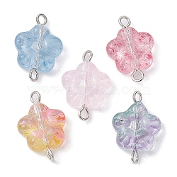 Transparent Baking Paint Glass Glitter Flower Connector Charms, with Stainless Steel Color Tone 304 Stainless Steel Double Loops, Mixed Color, 19x13x5mm, Hole: 1.8~2mm(PALLOY-JF02341-20B)