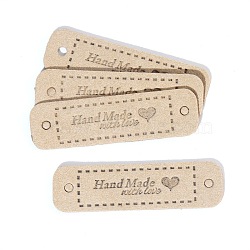 Microfiber Leather Labels, Handmade Embossed Tag, with Holes, for DIY Jeans, Bags, Shoes, Hat Accessories, Rectangle with Word Handmade, Wheat, 15x55mm(DIY-TAC0005-56H)