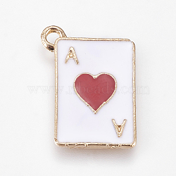 Alloy Enamel Pendants, Playing Card with Hearts, Golden, Red, 19x14x1.2mm, Hole: 1.7mm(ENAM-O035-19G-B)