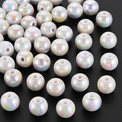 Opaque Acrylic Beads, AB Color Plated, Round, White, 12x11mm, Hole: 2.5mm(X-MACR-S370-D12mm-01)