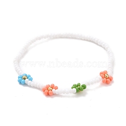 Handmade Daisy Flower Baking Paint & Dyed Glass Seed Beaded Stretch Bracelets, for Women Girls, Light Salmon, Inner Diameter: 2 inch(5cm)(BJEW-JB07668-02)