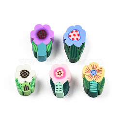 Handmade Polymer Clay Beads, Flower, Mixed Color, 10~12.5x6.5~8x4.5~5mm, Hole: 1.4~1.8mm(CLAY-N010-089B)