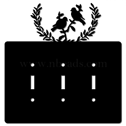 Iron Light Switch Decorations, with Screws, Rectangle with Bird, Black, 206x200x1.5mm(AJEW-WH0238-021)