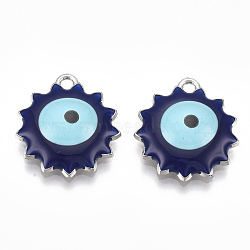 Alloy Pendants, with Enamel, Flower with Evil Eye, Platinum, Midnight Blue, 21x19x4.5mm, Hole: 1.8mm(X-ENAM-S016-48B)