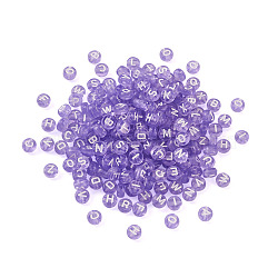 Transparent Acrylic Beads, Flat Round with White Letter A~Z, Lilac, 7x4mm, Hole: 1.5mm, about 1000pcs/bag(TACR-TA0001-10H)
