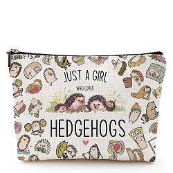 Cotton and Linen Makeup Storage Bag, Multi-functional Travel Toilet Bag, Clutch Bag with Zipper for Women, Hedgehog, 18x25cm(PW-WG98462-11)