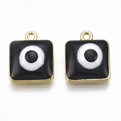 Alloy Pendants, with Enamel, Square with Evil Eye, Light Gold, Black, 14x11.5x4mm, Hole: 1.4mm(ENAM-S016-44A)