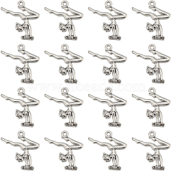 80PCS Tibetan Style Alloy Pendants, Gymnast, Antique Silver, 22x22x2.5mm, Hole: 1.8mm(PALLOY-SC0004-26)