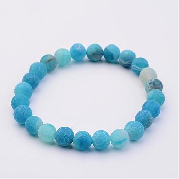 Natural Weathered Agate(Dyed) Stretch Beads Bracelets, Dodger Blue, 2 inch(50mm)