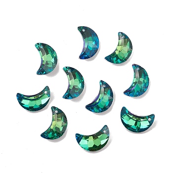 Electroplate Transparent Glass Pendants, Back Plated, Faceted, Crescent Moon Charms, Green, 20x13x6mm, Hole: 1.2mm