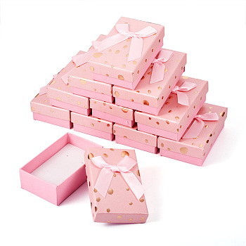 Polka Dot Pattern Cardboard Jewelry Packaging Boxes, with Sponge Inside and Paper, for Rings, Small Watches, Necklaces, Earrings, Bracelets, Rectangle with Bowknot, Pink, 8.1x5x2.8cm