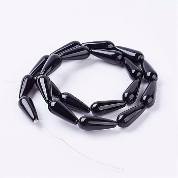 Natural Black Onyx Beads Strands, Dyed, Teardrop, 30x10mm, Hole: 1mm, about 12pcs/strand, 15.9 inch