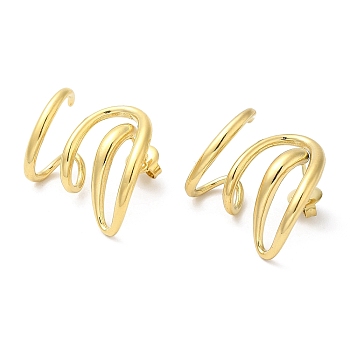 304 Stainless Steel Wire Twist Stud Earrings, Real 14K Gold Plated, 23x21mm
