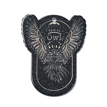 Dark Theme Acrylic Pendants, Owl, 41.5x33x2mm, Hole: 1.8mm