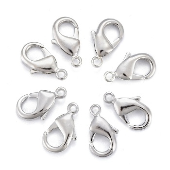 Brass Lobster Claw Clasps, Parrot Trigger Clasps, Cadmium Free & Nickel Free & Lead Free, Platinum, 15x8x3mm, Hole: 2mm