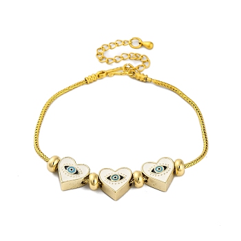 Brass European Bracelets, with Enamel Beads, Real 18K Gold Plated, Heart, White, 7-1/4 inch(18.4cm)