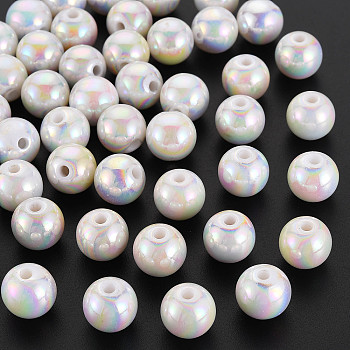 Opaque Acrylic Beads, AB Color Plated, Round, White, 12x11mm, Hole: 2.5mm
