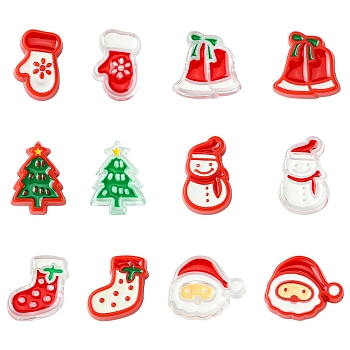 24Pcs 12 Styles Christmas Decorations Theme Opaque Acrylic Bead with Enamel, Mixed Color, 23~25x16~25x8.5mm, Hole: 3.5mm, 2pcs/style