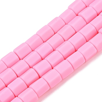 Handmade Polymer Clay Beads Strands, Hexagon Barrel, Pink, 6x6x5.5mm, Hole: 1.8mm, about 63~64pcs/strand, 15.55~15.79 inch(39.5~40.1cm)