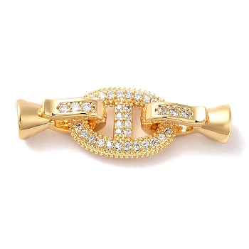 Brass Micro Pave Clear Cubic Zirconia Fold Over Clasps, Oval, Real 18K Gold Plated, Oval: 14.5x9x2mm, Inner Diameter: 3x3.4mm; Clasp: 12x5x6.5mm, Inner Diameter: 1.5x3mm