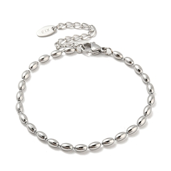 201 Stainless Steel Rugby Beaded Chain Bracelets, Stainless Steel Color, 6-1/4 inch(16cm), Wide: 3mm