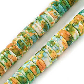 Baking Paint Synthetic Turquoise Beads Strands, with Enamel, Disc, Coral, 6~6.5x2.5mm, Hole: 1~1.2mm, about 133~134pcs/strand, 14.57''(37cm)