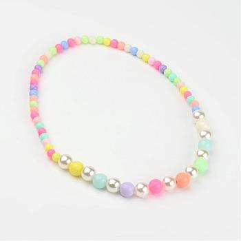 Imitation Pearl Acrylic Graduated Beaded Kids Necklaces, with Opaque Acrylic Round Beads, Colorful, 16.14 inch