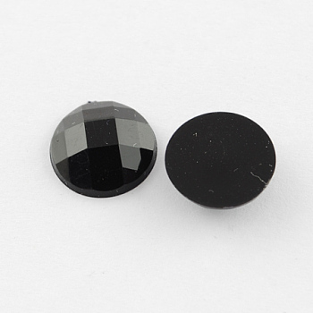 Acrylic Rhinestone Cabochons, Flat Back, Faceted, Half Round, Black, 12x4.5mm