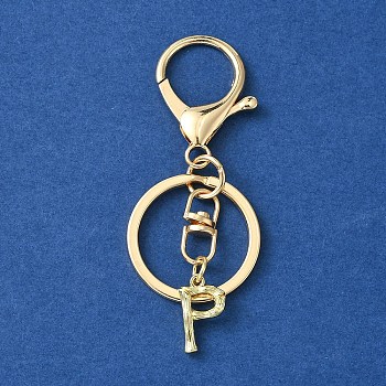 Alloy Initial Letter Charm Keychains, with Alloy Clasp, Golden, Letter P, 8.5cm