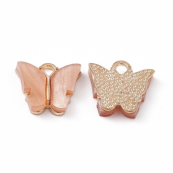 Acrylic Charms, with Light Gold Tone Alloy Finding, Butterfly Charm, Dark Salmon, 13x14x3mm, Hole: 2mm