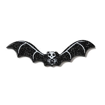 Opaque Double-sided Printed Acrylic Pendants, with Glitter Powder, for Halloween, Skull Theme Charm, Bat, 19x59x2mm, Hole: 1.6mm