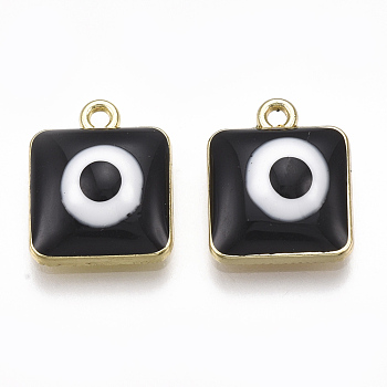Alloy Pendants, with Enamel, Square with Evil Eye, Light Gold, Black, 14x11.5x4mm, Hole: 1.4mm