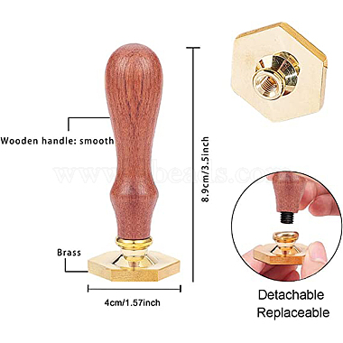 六角形のゴールデントーン真鍮ワックスシールスタンプ、木製ハンドル付き(AJEW-WH0375-0003)-2