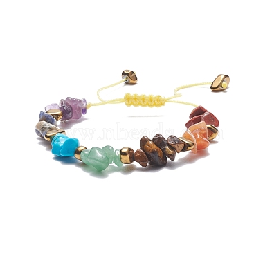 Bracelet de perles tressées avec des éclats de pierres précieuses mélangées naturelles et synthétiques(BJEW-JB08079)-4
