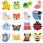 15Pcs 15 Styles Food Grade Silicone Focal Beads, Animals, Mixed Shapes, 20~36x20.5~37x7~9.5mm, Hole: 2~3.5mm, 1pc/style(SIL-SZ0002-24)