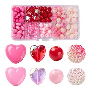 206Pcs 8 Style Acrylic Beads Sets, Including Opaque & Transparent & Imitation Pearl Acrylic Beads, Berry Beads, Combined Beads, Round & Heart, Mixed Color, 8~10x8~11x3~10mm, Hole: 1~2mm(OACR-LS0001-02)