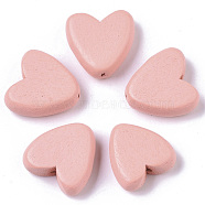 Painted Natural Wood Beads, Heart, Pink, 15.5x15.5x6mm, Hole: 1.5mm(WOOD-R265-08H)