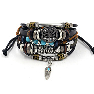 Fashionable multi-layer alloy beaded turquoise woven bracelet with simple butterfly decoration leather bracelet(AO9489-6)