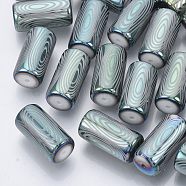 Electroplate Glass Beads, Column with Circle Pattern, Aquamarine, 20x10mm, Hole: 1.2mm, about 50pcs/bag(EGLA-N003-02C)