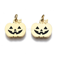 316 Surgical Stainless Steel Enamel Charms, with Jump Rings, for Halloween, Pumpkin, Real 14K Gold Plated, 10x10x1mm, Jump Ring: 3.4x0.5mm, 2.4mm inner diameter(STAS-S116-341G)