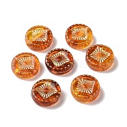 Transparent Acrylic Beads, Imitation Amber, Golden Metal Enlaced, Flat Round, Peru, 15.2x4.5mm,Hole: 1.8mm, about 606pcs/500g(OACR-E015-31)