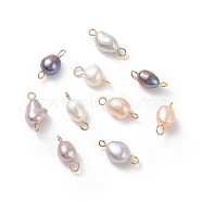 Potato Natural Cultured Freshwater Pearl Connector Charms, with 304 Stainless Steel Double Loops, Mixed Dyed and Undyed, Mixed Color, 15~17x7~8.5x5.5~7mm, Hole: 2mm(PALLOY-JF01924)